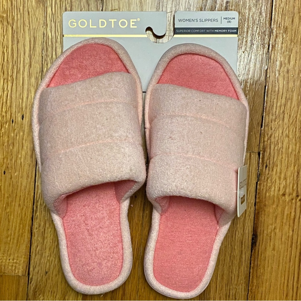 👡💓👀NWT✨Pink ladies slippers✨ Gold Toe